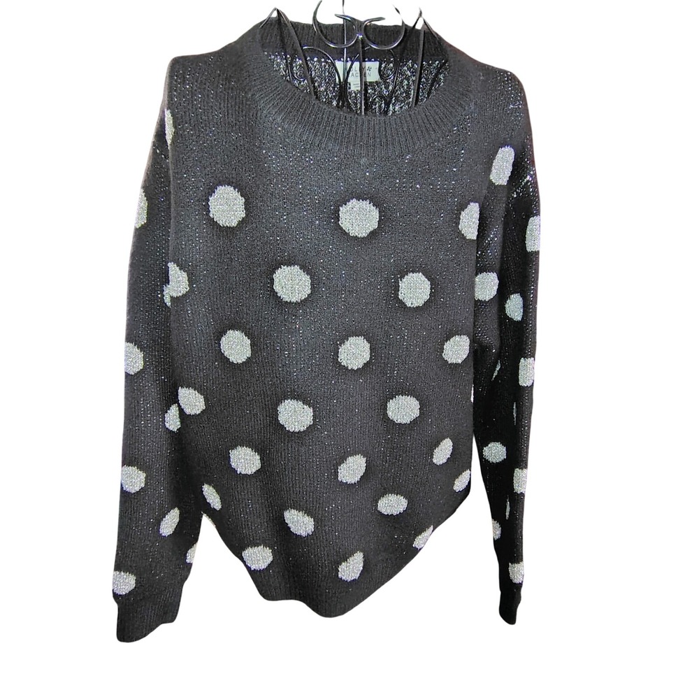 Molly Bracken Womens Polka Dot Metallic Knit Sweater Black Silver XL M2678H21